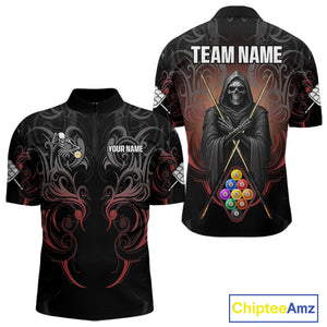 Personalized 9 Ball Tribal Billiard Shirts For Men Custom Grim Reaper 9 Ball Pool Team Jerseys TDM4184
