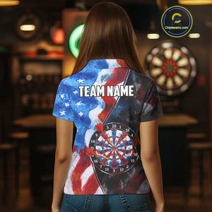 Personalized Watercolor American Flag Dart Shirts For Women Custom Patriotic Darts Team Jerseys TDM4192