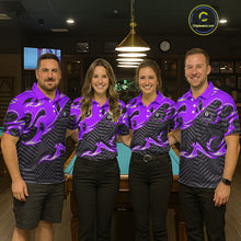Load image into Gallery viewer, Custom Black Purple 8 Ball Tribal Flame Billiard Shirt For Men, Pool Team Jersey Polo &amp; 1/4 Zip TDM5723