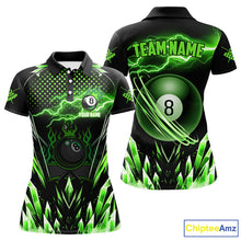 Load image into Gallery viewer, Personalized Green Icy Lightning 8 Ball Pool Women Polo Shirts Custom Billiard Team League Jersey TDM1443