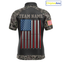 Load image into Gallery viewer, Personalized Retro Camo US Flag Billiard Shirt For Men, 8 Ball Pool Team Jersey Polo &amp; 1/4 Zip TDM6336