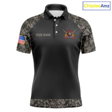Load image into Gallery viewer, Personalized Retro Camo US Flag Billiard Shirt For Men, 8 Ball Pool Team Jersey Polo &amp; 1/4 Zip TDM6336