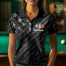 Load image into Gallery viewer, Black US Flag 9 Ball Pool Wings Billiard Shirt For Women Custom Billiard Team Jersey Polo &amp; 1/4 Zip TDM6340