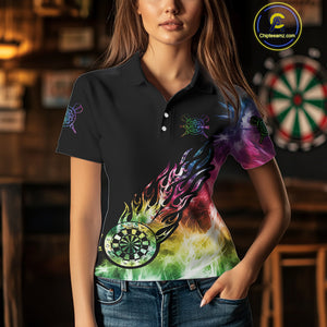 Rainbow Colorful Light Icy Women Darts Polo & Quarter Zip Custom Dart Shirts For Team Dart Jerseys TDM3996