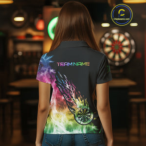 Rainbow Colorful Light Icy Women Darts Polo & Quarter Zip Custom Dart Shirts For Team Dart Jerseys TDM3996