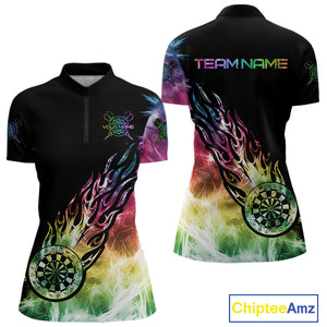 Rainbow Colorful Light Icy Women Darts Polo & Quarter Zip Custom Dart Shirts For Team Dart Jerseys TDM3996