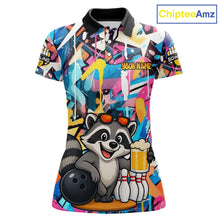 Load image into Gallery viewer, Funny Raccoon Colorful Graffiti Bowling Shirts For Women, Best Bowling Team Jersey Polo &amp; 1/4 Zip TDM6512