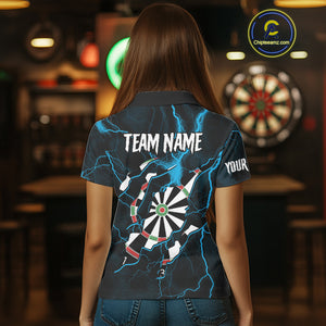 Personalized Blue Thunder Lightning Dart Shirt For Women Custom Darts League Jersey Polo & 1/4 Zip TDM4352