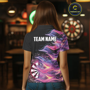 Funny Pink Flame Dart Shirt With Pocket Option For Women Custom Darts Jersey TDM4353