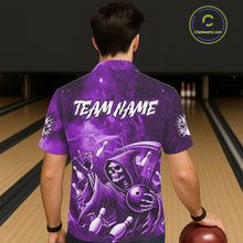 Load image into Gallery viewer, Funny Purple Grim Reaper Galaxy Hawaiian Bowling Shirt For Women Custom Bowling Team Jersey Outfit TDM6080