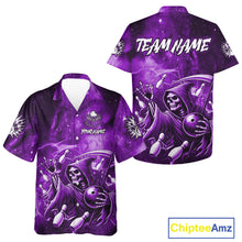 Load image into Gallery viewer, Funny Purple Grim Reaper Galaxy Hawaiian Bowling Shirt For Women Custom Bowling Team Jersey Outfit TDM6080