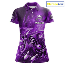Load image into Gallery viewer, Funny Purple Grim Reaper Galaxy Bowling Shirt For Women Custom Bowling Team Jersey Polo &amp; 1/4 Zip TDM6080
