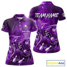 Load image into Gallery viewer, Funny Purple Grim Reaper Galaxy Bowling Shirt For Women Custom Bowling Team Jersey Polo &amp; 1/4 Zip TDM6080