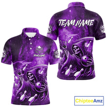 Load image into Gallery viewer, Funny Purple Grim Reaper Galaxy Bowling Shirt For Men Custom Bowling Team Jersey Polo &amp; 1/4 Zip TDM6080