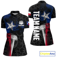 Load image into Gallery viewer, Personalized Texas Flag Smoke Bowling Shirt For Women, Patriotic Bowling Team Jersey Polo &amp; 1/4 Zip TDM6088