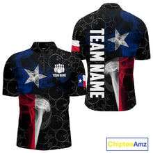 Load image into Gallery viewer, Personalized Texas Flag Smoke Bowling Shirt For Men, Patriotic Bowling Team Jersey Polo &amp; 1/4 Zip TDM6088
