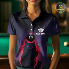 Load image into Gallery viewer, Personalized Billiard Cats Lightning 8 Ball Pool Shirt For Women, Billiard Team Jersey Polo &amp; 1/4 Zip TDM6344