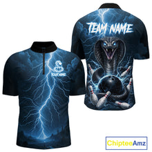 Load image into Gallery viewer, Custom Blue Lightning Cobra Snake Bowling Shirt For Men, Bowling Team Jersey Polo &amp; 1/4 Zip TDM6350