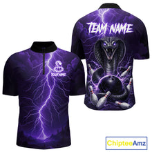 Load image into Gallery viewer, Custom Purple Lightning Cobra Snake Bowling Shirt For Men, Bowling Team Jersey Polo &amp; 1/4 Zip TDM6351