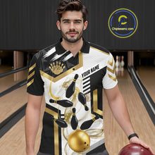 Load image into Gallery viewer, Custom Smoke Bowling Pins Polo &amp; Quarter Zip Shirt For Men, Bowling League Team Jersey |Gold TDM6521