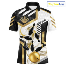 Load image into Gallery viewer, Custom Smoke Bowling Pins Polo &amp; Quarter Zip Shirt For Men, Bowling League Team Jersey |Gold TDM6521