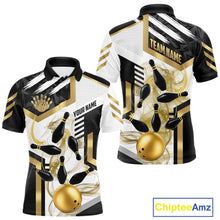 Load image into Gallery viewer, Custom Smoke Bowling Pins Polo &amp; Quarter Zip Shirt For Men, Bowling League Team Jersey |Gold TDM6521