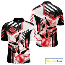 Load image into Gallery viewer, Custom Smoke Bowling Pins Polo &amp; Quarter Zip Shirt For Men, Bowling League Team Jersey |Red TDM6523