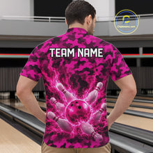Load image into Gallery viewer, Custom Pink Camo Lightning Flame Bowling Jersey For Men, Bowling Team Shirts Polo &amp; 1/4 Zip TDM6524