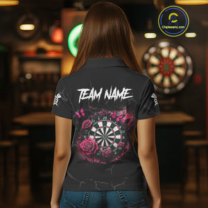 Personalized Pink Funny Skull Roses Darts Shirt For Women Custom Darts Team Jersey, Darts Outfit TDM4354