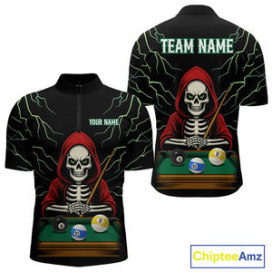 Personalized Funny Skeleton Billiard Shirt For Men Custom Billiard Jersey Team Polo & Quarter Zip TDM4364