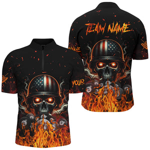 Funny Skull US Flag Billiard Shirts For Men Customized Billiard Balls Fire Sports Pool Jerseys TDM2239