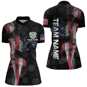 Smoke American Flag Dart Shirt with pocket Custom Patriotic Women Dart Jersey TDM3577