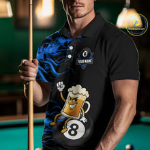 Load image into Gallery viewer, Blue Flaming Funny Beer 8 Ball Billiard Shirt For Men Custom Pool Team Jersey Polo &amp; 1/4 Zip TDM5937