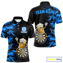 Load image into Gallery viewer, Blue Flaming Dartboard Funny Beer Darts Shirt For Men Custom Darts Jersey Team Polo &amp; 1/4 Zip TDM5940