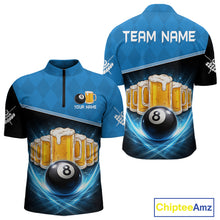 Load image into Gallery viewer, Black And Blue Funny Beer 8 Ball Billiard Jersey For Men Custom Pool Team Shirt Polo &amp; 1/4 Zip TDM5942