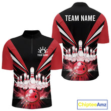 Load image into Gallery viewer, Black And Red Bowling Jersey For Men Custom Strike Lightning Bowling Team Jersey Polo &amp; 1/4 Zip TDM6357