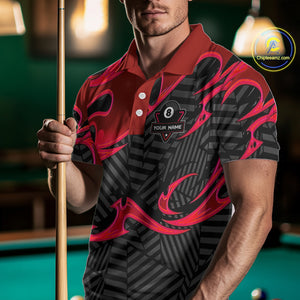Personalized Red And Black 8 Ball Billiards Pool Shirts For Men Custom Billiard Team Jerseys TDM4199