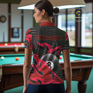 Personalized Red And Black 8 Ball Billiards Pool Shirts For Women Custom Billiard Team Jerseys TDM4199