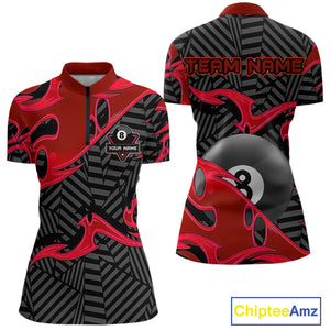 Personalized Red And Black 8 Ball Billiards Pool Shirts For Women Custom Billiard Team Jerseys TDM4199