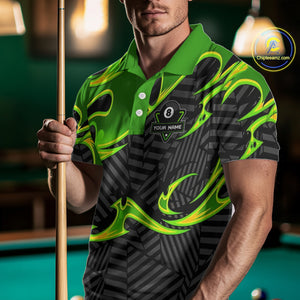 Personalized Black And Green 8 Ball Billiards Pool Shirts For Men Custom Billiard Team Jerseys TDM4200