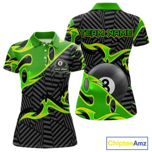 Personalized Black And Green 8 Ball Billiards Pool Shirts For Women Custom Billiard Team Jerseys TDM4200