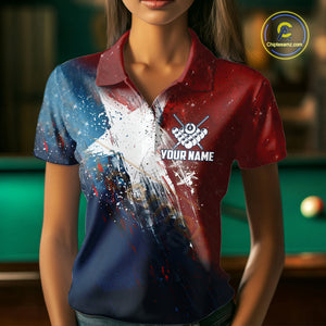 Personalized Grunge Texas Flag Billiard Shirt For Women Custom Patriotic Pool Team Jerseys TDM4201