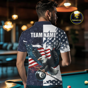 Personalized American Flag Eagle Men Billiard Shirt Custom Patriotic 8 Ball Pool Team Jersey |Navy TDM4369