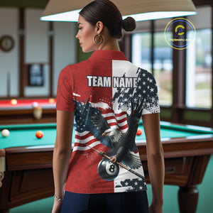 Personalized American Flag Eagle Women Billiard Shirt Custom Patriotic 8 Ball Pool Team Jersey |Red TDM4370