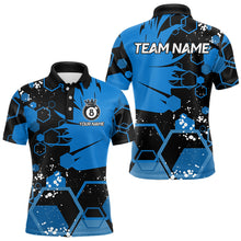 Load image into Gallery viewer, Personalized Black Blue 8 Ball Crown Hexagon Billiard Shirts For Men, Pool Billiard Team Jerseys TDM3589