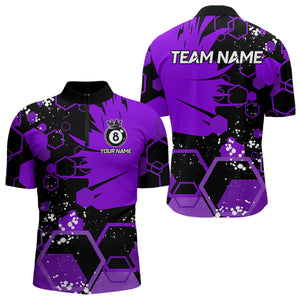 Personalized Black Purple 8 Ball Crown Hexagon Billiard Shirts For Men, Pool Billiard Team Jerseys TDM3590