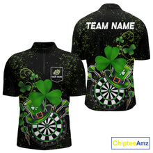 Load image into Gallery viewer, Luckiest Green Shamrock Black Grunge Dart Shirts For Men Custom St Patrick Day Dart Team Jerseys TDM3591