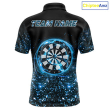 Load image into Gallery viewer, Black And Blue Custom Light Darts Polo &amp; Quarter Zip For Men, Darts Jersey Team Outfit TDM5944