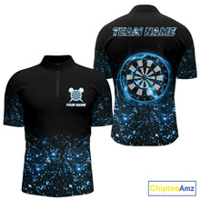 Load image into Gallery viewer, Black And Blue Custom Light Darts Polo &amp; Quarter Zip For Men, Darts Jersey Team Outfit TDM5944