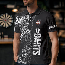 Load image into Gallery viewer, White Skeleton Custom Black Grunge Darts Polo &amp; 1/4 Zip, Funny Dart Shirts For Men Dart Jerseys TDM3746